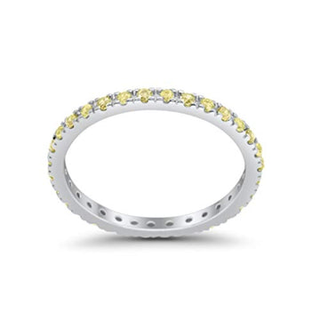 Full Eternity Stackable Band Round Simulated Yellow CZ Ring 925 Sterling Silver